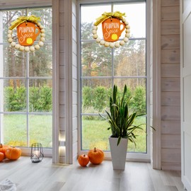 Mini 4 inch Pumpkin Spice Wood Bead Wreath, Orange and Natural, Fall Harvest Decor, Farmhouse Rustic Style Door Hanging.