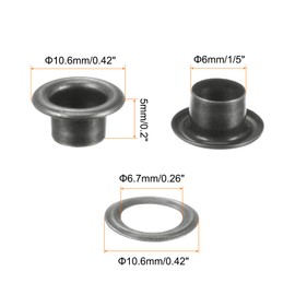 HARFINGTON 300set Grommets Kit Metal Eyelets 6mm 1/4" Hole Tiny Grommet with Washers for Shoes Clothes Belt Tag Bag Fabric Leather DIY Project, Dark Grey