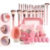 67pcs Brochas Maquillaje Profesional Esponjas Neceseres Rosa
