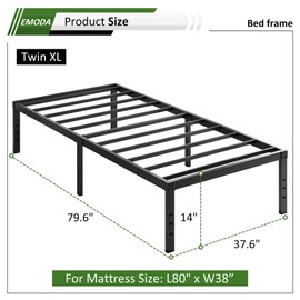 EMODA 14 Inch Twin XL Bed Frames No Box Spring Needed, Heavy Duty XL Twin Metal Platform Bed Frame, Noise Free, Easy Assembly, Black
