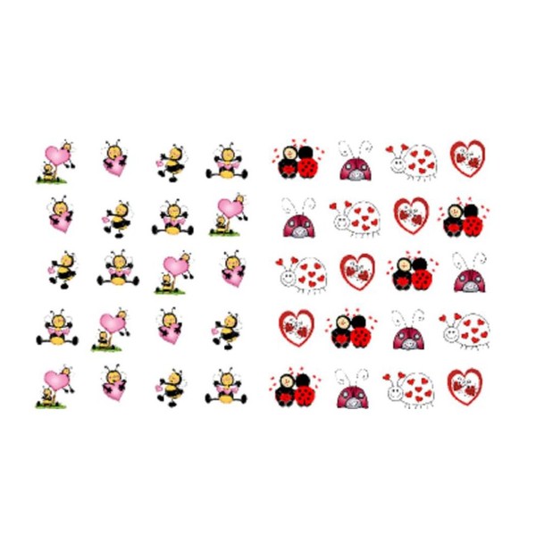 40 Valentine Bumble Bees and Ladybug Waterslide Nail Decals/Nail art