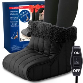 Thermee Micro Flannel Heated Foot Warmer, Sherpa Fleece, 2-Hour Safety Shut-Off, Electric Foot Heater for Women & Men, Foot Warmers for Feet, Heated Slippers, Under Desk Foot Warmer - Coal Grey