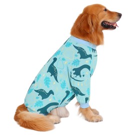 HDE Dog Pajamas One Piece Jammies Jumpsuit Pet Clothes Outfit Stretchy Lightweight Comfy Shirt Pjs for M-3XL Dogs Dinosaurs - M