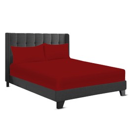 200 Thread Count Hotel Quality Bedding 100% Pure Egyptian Cotton Fitted Sheet - Stretches Up To 25cm Deep (Red, Single: 90x190cm + 25cm Deep)