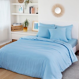 Light Blue Bamboo Bed Sheet without Elastic Band, Cooling 180 x 290 cm Bamboo Bed Linen, Allergy Sufferers Bed Linen, Comfortable Bed Linen, Cooling, Bed Sheet without Rubber, Light Blue Bed Sheet