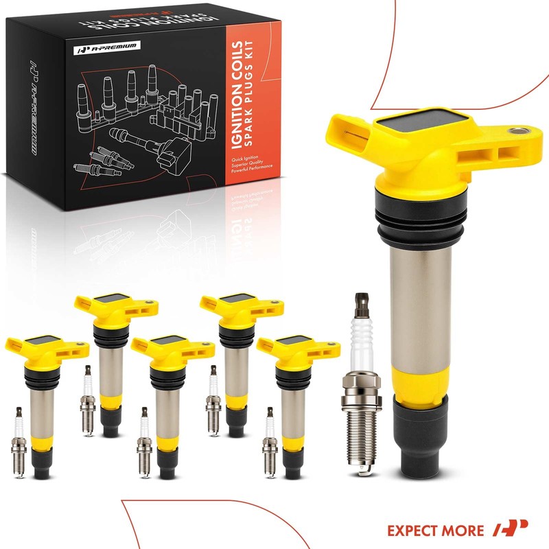 A-Premium Yellow Set of 12 Ignition Coil Pack and Iridium