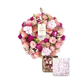[2024 mamawreath packaged E] Gift Present Flower Gift Spring Wreath for Entryway Pink Red Color Eternal Meaning M Size: 9.4 inches (24 cm) x 2.4 inches (6 cm) (Thickness) (Pink Gift (WR-12BKG-NP))
