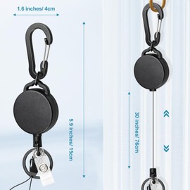 koorito 2 Pack Retractable Keychain Heavy Duty Retractable Badge Reel Carabiner with 30” Retractable Cord, Black