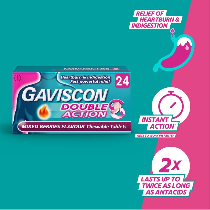 Gaviscon Double Action Tablets for Heartburn and Indigestion, Mixed Berries,