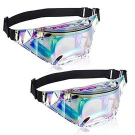 Pack of 2 80s 90s Bum Bag Fashion Party Waterproof Belt Bag Laser Transparent Women's Bum Bag Adjustable Transparent Waist Bag for Concert Holographic Rave Black, black, 1