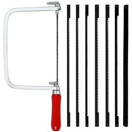 UQTUKO Fretsaw Set, Including 7 Saw Blades and 1 Fretsaw Bow (14/18/24 Teeth), 360 Degree Rotatable with Wooden Handle, Fine Saw, Woodwork, Fretsaw Curved for Metal and Wood, Precise Cuts