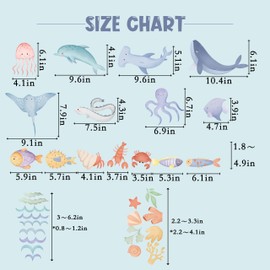 Ocean Animals Wall Decal - Sea World Animals Decals,Nursery Undersea Wallsticker,Nautical Nursery Decor, Whale Turtle Octopus Coral Sea Horse,Peel and Stick (SEA Deco)