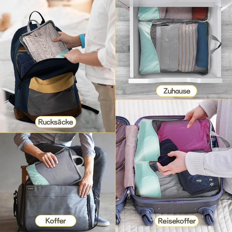 Compression Packing Cube Set with Compression 6-Piece Suitcase Organiser Travel