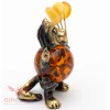 Solid Brass Amber Figurine of tiger holding flowers or amber