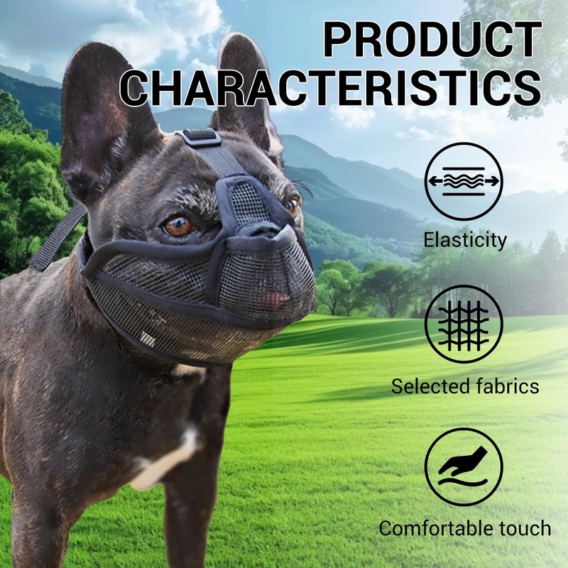 Bettinay French Bulldog Muzzle, Adjustable Breathable Mesh Bulldog Muzzle for