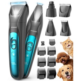 oneisall Professional Dog Grooming Kit at Home: All-in-One Quiet Clippers & Nail Grinder with LED Light, 2000mAh Cordless Dog Shaver, Safe Poodle Grooming Kit for Paws, Face, Ears & Body