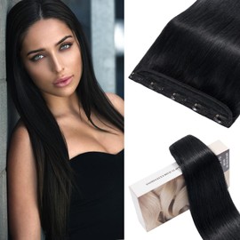 S-noilite Clip in Hair Extensions Human Hair Jet Black - One Piece Hair Extensions Clip in Real Hair 20 Inch (50 g)