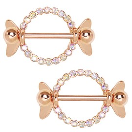 Pair of Rose Gold Plated Jeweled Sweat Candy Nipple Shield 14 Gauge 3/4"