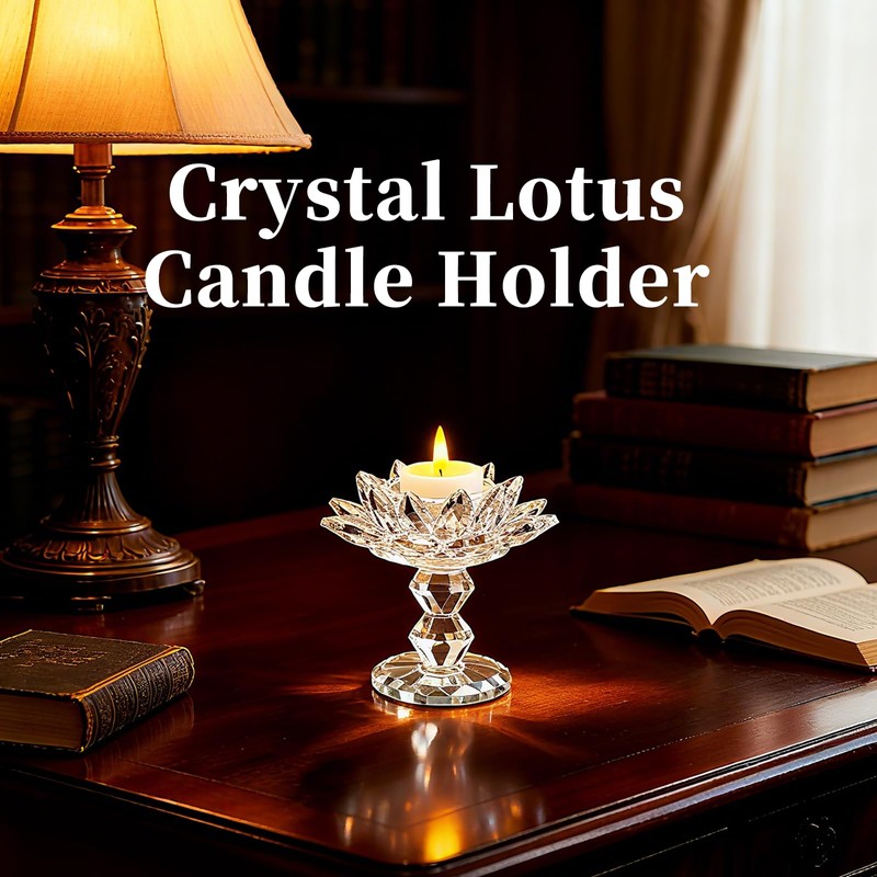 Xisakaca Crystal Lotus Flower Candle Holder, Votive Tealight Candlestick Stand