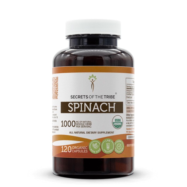 Secrets of the Tribe Spinach USDA Organic 120 Capsules, 1000 mg, Organic Spinach (Spinacia oleracea) Dried Leaf (120 Capsules)