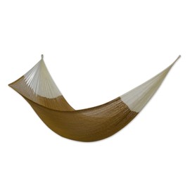 NOVICA Large Brown Hand Woven Cotton Mayan Matrimonial Family Size XXL Rope Hammock, Caribbean Sun' (Triple)