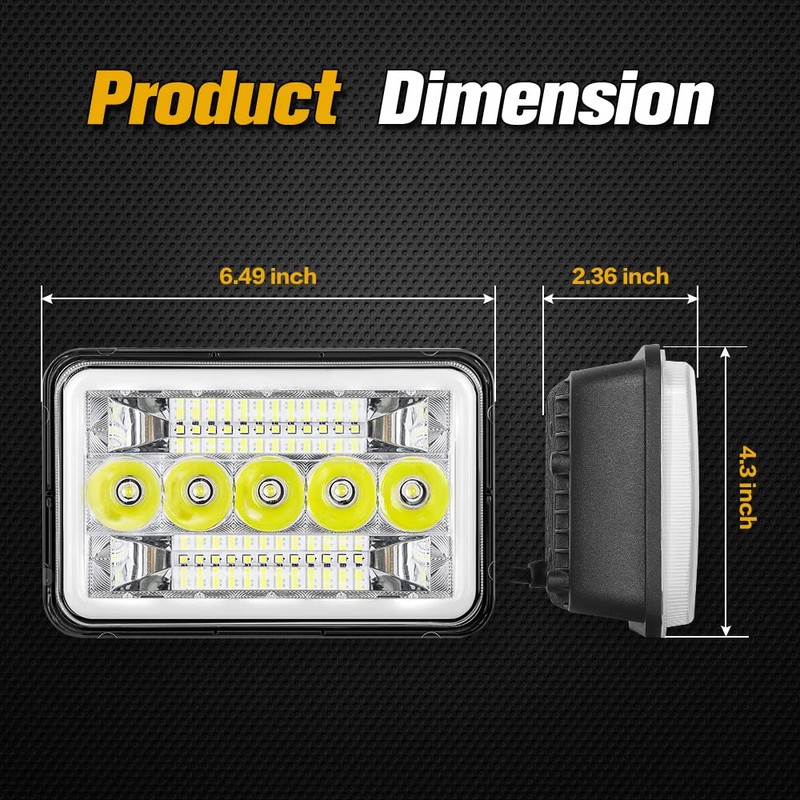 BESTZHEYU 4x6 LED Headlights Pair with Hi-Lo Beam DRL for