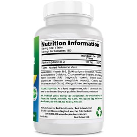 Best Naturals Best Naturals Vitamin B2 Riboflavin 100 mg 180 Tablets (180 Count (Pack of 2))