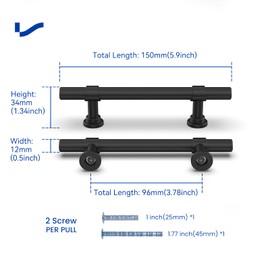 LONTAN Pack of 5 Furniture Handles, Black, Kitchen Handles, Furniture Handles, 96 mm, Hole Spacing Handles, Cupboard Handles, Drawer Handles, Cabinet Door Handles, Stainless Steel