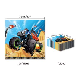 40Pcs Monster Truck Dessert Napkins Truck Paper Napkin Disposable Monster Jam Racing Car Grave Digger Monsters Trucks Tableware Birthday Baby Shower Party Supplies Decorations Favors