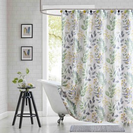BESTRIPES Extra Long Fabric Shower Curtain, Sage Green Gray Yellow Watercolor Botanical Leaf Shower Curtains for Bathroom, 72" W x 84" H