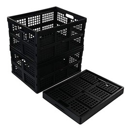 Morcte 3-Pack 30 L Plastic Rectangular Collapsible Basket, Folding Crates Storage, Black