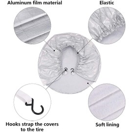 COOSOO Tire Covers Set of 4,Aluminum Film Waterproof Dustproof RV Spare Wheel Cover with Hooks for Trailer Camper Truck SUV Motorhome Jeep, UV Rain Snow Tire Wheel Protector (Fit 30-32 Inch Tire)