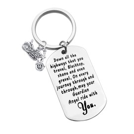Huwujiu Biker Gift Motorcycle Keyring Ride Safe Keyring May Your Guardian Angel Ride With You Keyring Driver Keyring Gift Valentines Day Christmas Birthday Gifts Biker Gifts for Men Women