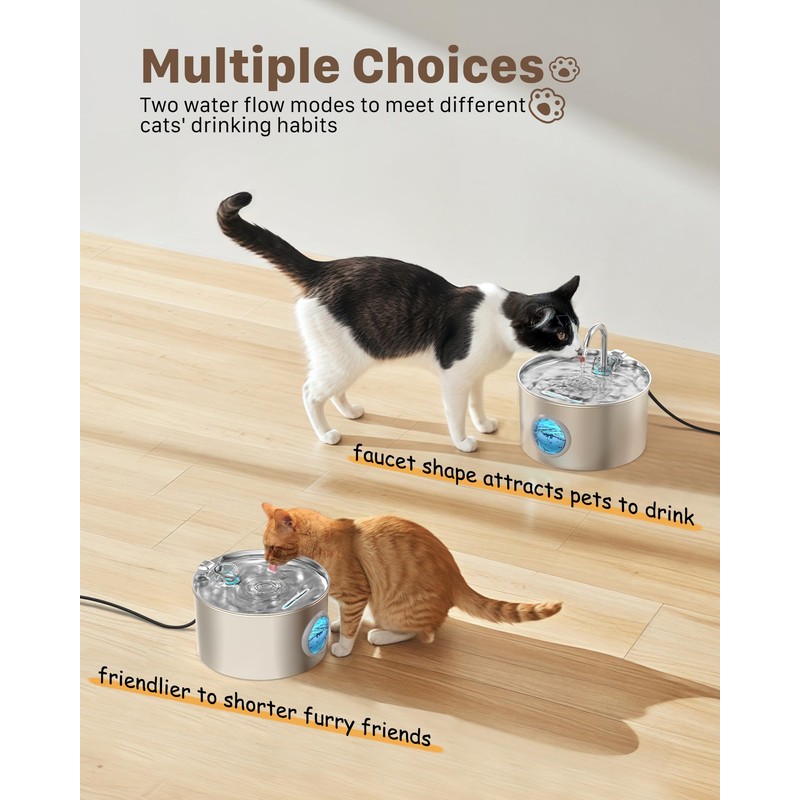 Cat Water Fountain Stainless Steel: 74oz/2.2L Cat Fountain for Drinking