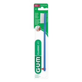 GUM - Cepillo Dental Classic 411 Suave con Cerdas Dome Trim y Punta Estimulante para Encías - Diseño Clásico y Cómodo - 1 Unidad con Protector de Cabeza
