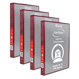 BAZIC 3 Ring Binder 1/2" Economy View Binders Organizer - Burgundy, Round Ring, Hold 100 Sheets Paper, for School Office Home, 4-Count