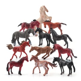 WONWONTOYS 12PCS Realastic Mini Horse Figurines Toy Palyset Arabian Horse Hannover Horse Morgan Stallion Solid Steed Model Set Early Educational Cognitive Toy for Kids 3 4 5 6 Boys and Girls