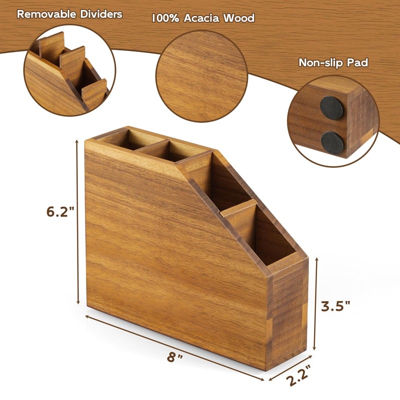 BWODYAY Straw Holder, Acacia Wood Straws Organizer, Cupboard Reusable Straws