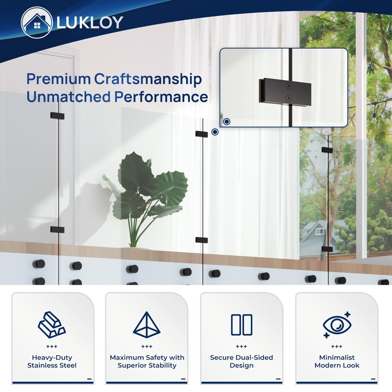 LukLoy Railing Glass Clamp, Black Stainless Steel 304 Bracket for