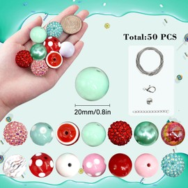 50Pcs Chunky Bubblegum Beads, 20mm Chunky Bubble Gum Beads for DIY Beadable Pens Bracelets Necklaces Keychains Jewelry Making (Red&Teal)