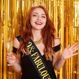 Hapdoo 40th Birthday Decorations for Women, 40th Birthday Gifts Sash and Crown for Women Set, 40 & Fabulous Party Supplies, Gold