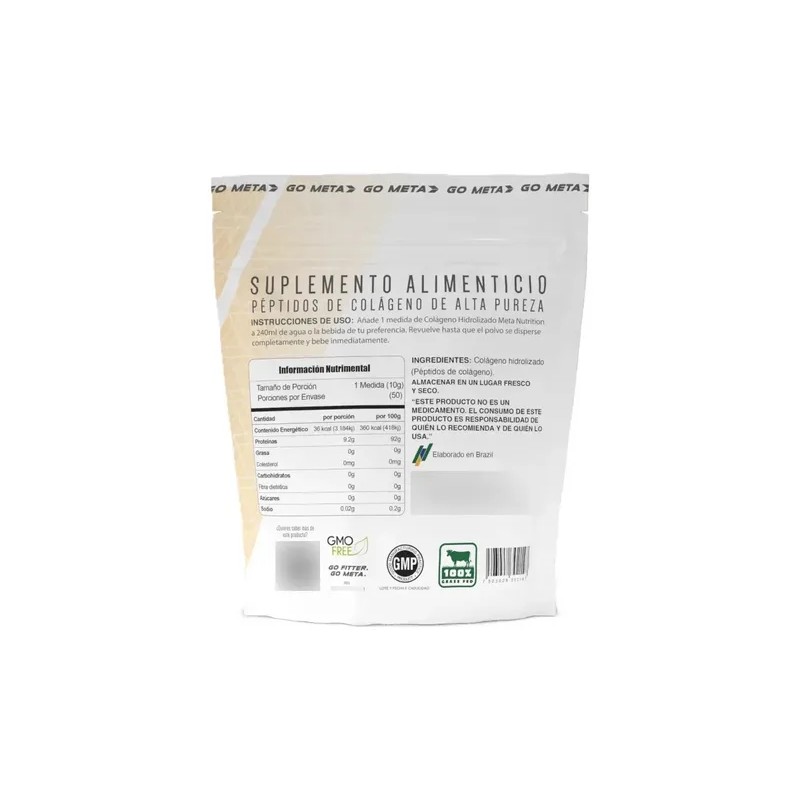 Meta Nutrition Colageno Hidrolizado 500 Gr 50 Porciones