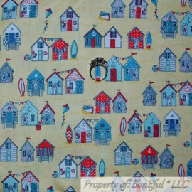 Makower UK BonEful Fabric FQ Cotton Quilt Yellow Red White Blue American Beach Surf Board S