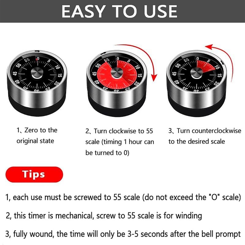 Youery Kitchen Timer, Magnetic Visual Timer, Stainless Steel Countdown Timer,