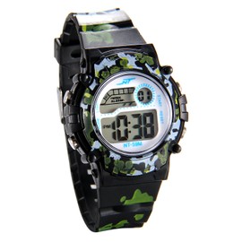 JewelryWe Children Wrist Watch - Boys Camo Multi-Function Sports Digital Watches (Camouflage Black)