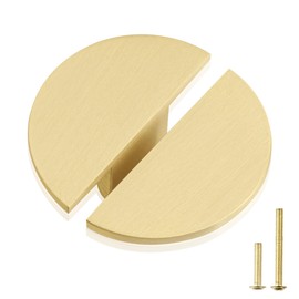 QOGRISUN 5-Pack Solid Brass Cabinet Pulls, Gold Half Moon Drawer Dresser Handles, 1-7/8-Inch Overall Length, Single Hole Pulls Knobs, Kitchen Cupboard Hardware, Brushed Brass Finish
