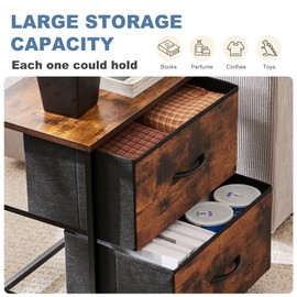 DUMOS Nightstand Small Dresser with 2 Fabric Drawers Side Bedroom End Table Kids Bedside Storage Furniture for 20 inch Tall Night Stand for Closet, Entryway, College Dorm, Rustic Brown, Medium