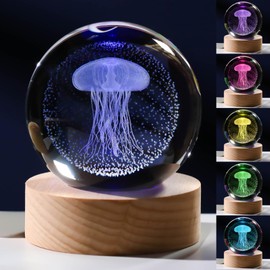 3D Jellyfish Gifts for Women Crystals Ball 60mm- Jellyfish Figurines Decor Glass Animals Figurine Jellyfish Stuff for Room Birthday for Best Friend Lovers Keepsake Paperweight