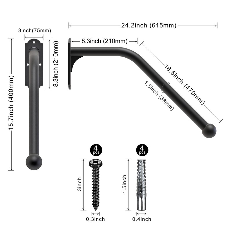 SELEWARE Fully Welded Handrail Iron Handrail for Outdoor Steps Garage