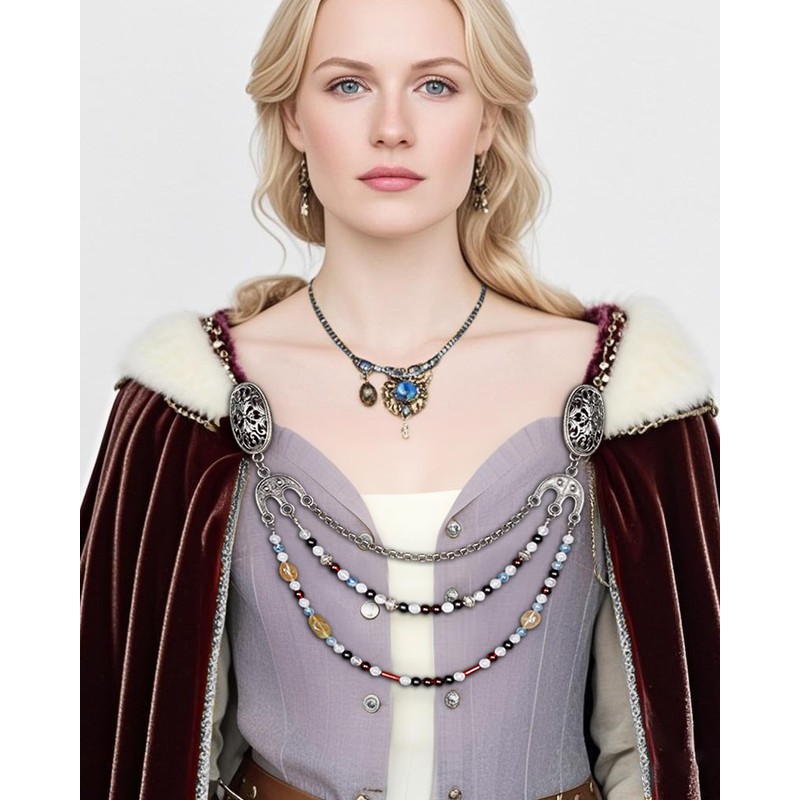 L'VOW Viking Apron Brooch Chains Cloak Clasp Brooches with Chain